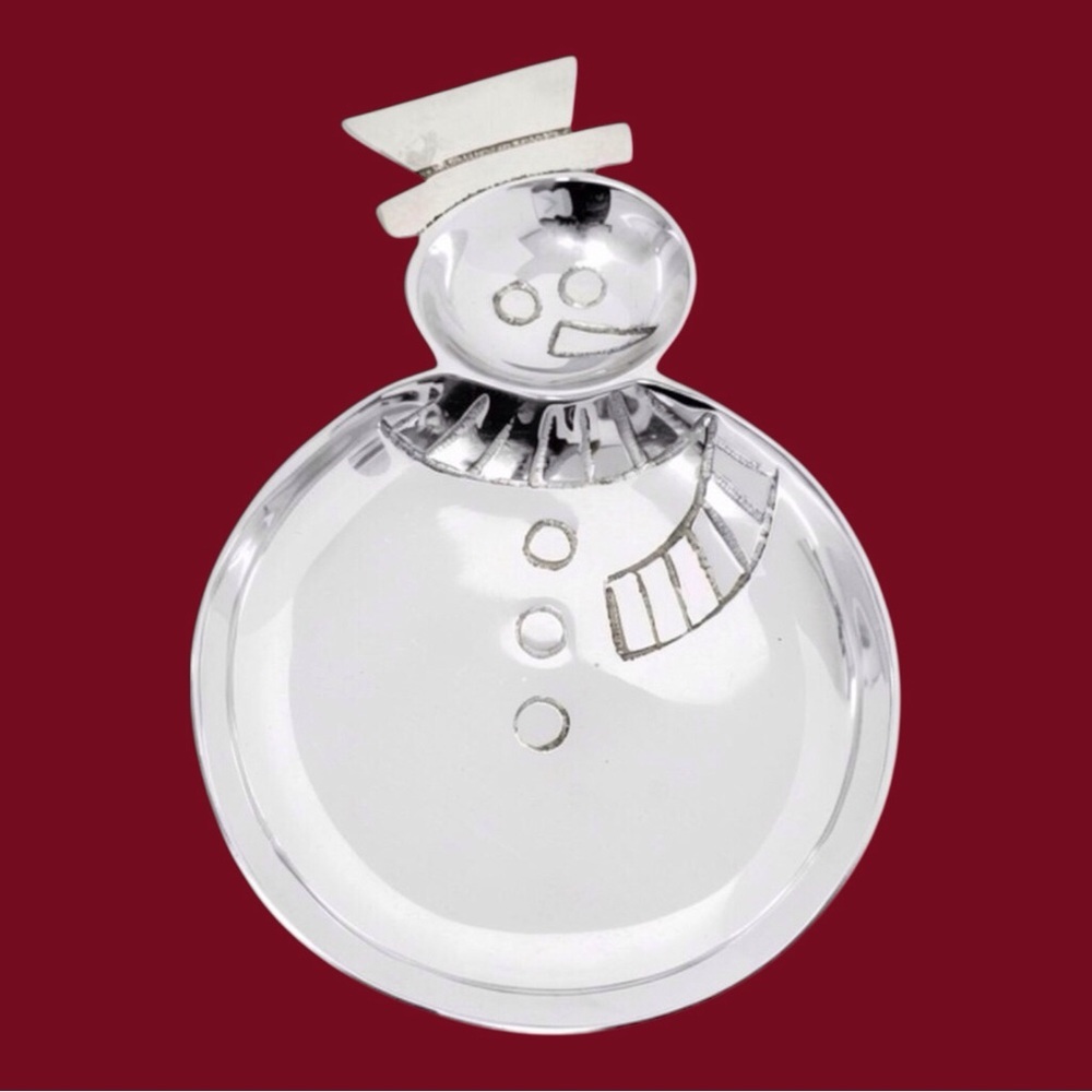 Snowman with Top Hat Pewter Decorative Candy/Cookie Plate EUC